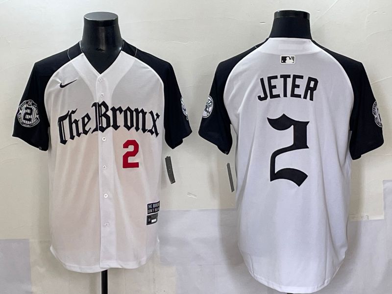 Men 2025 New York Yankees #2 Jeter White black Five generations Joint Name Nike MLB Jersey style 51->new york yankees->MLB Jersey